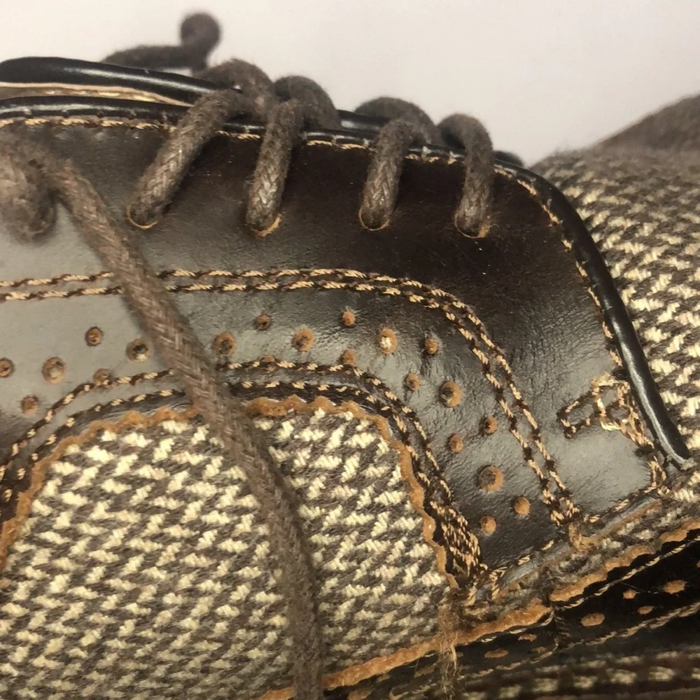 Mens Bremmer 9D Wingtip‎ Oxford Dress Shoes Brown Herringbone Tweed Leather